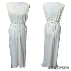 ISABEL BENENATO White Sleeveless V-Neck Midi Belted Dress Size 40/S-M